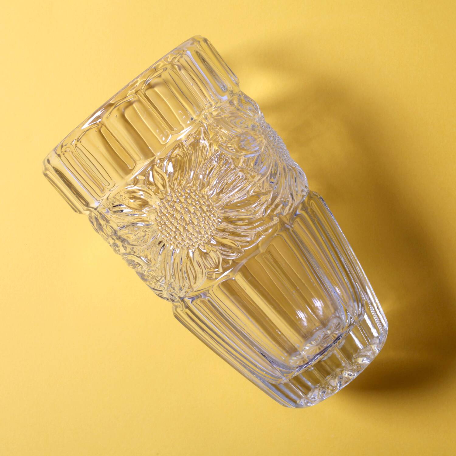 Large Vintage Sunflower Glass Vase: Bohemia Glass, Czech Republic, 1960s