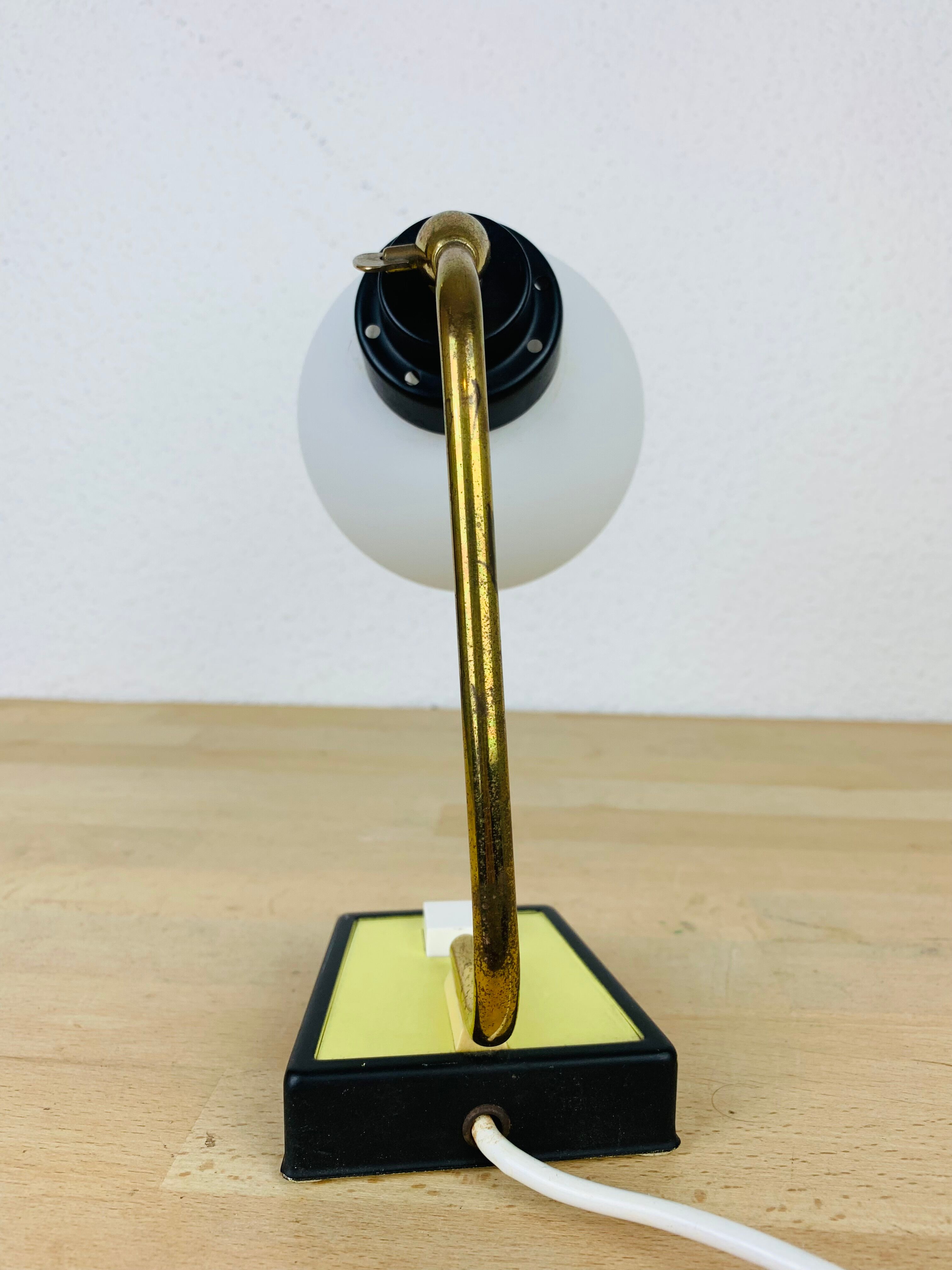 Opaline brass casserole lamp 50s