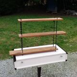 Vintage asymmetrical wall shelf in solid oak and metal from the 60s