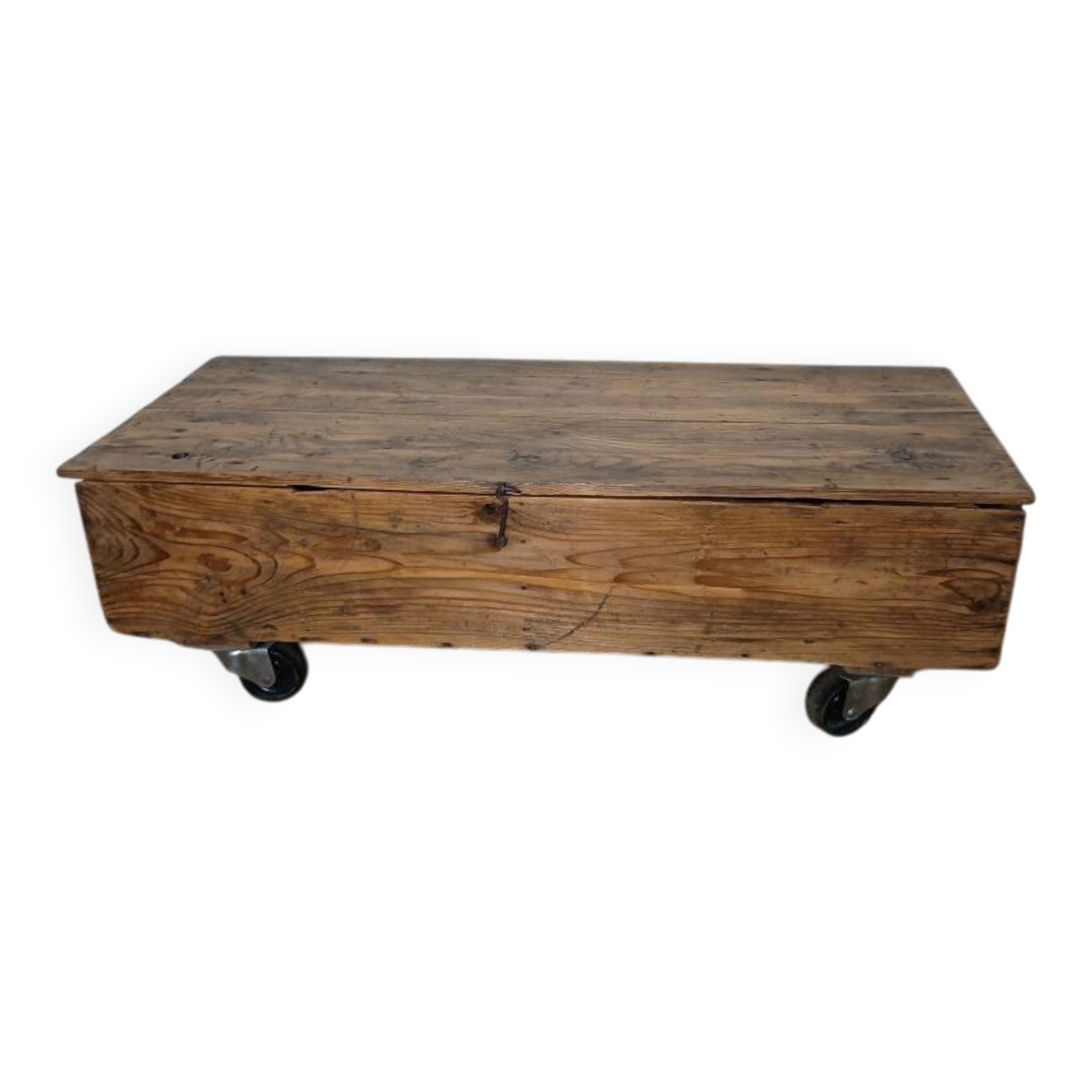 Rustic coffee table on wheels