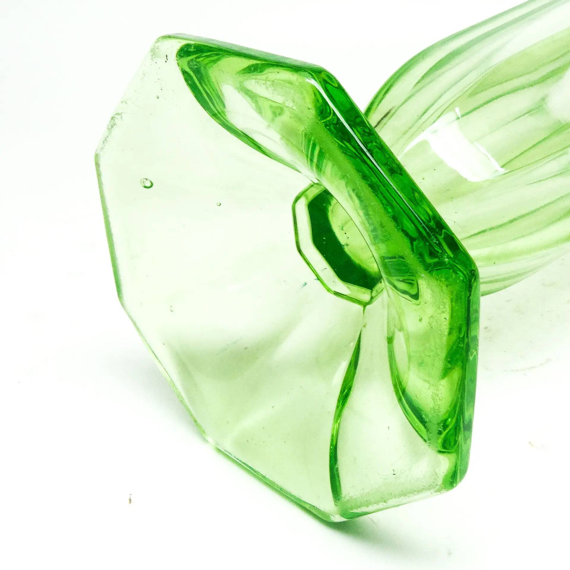 Art Deco vase, pressed uranium glass, Huta Zawiercie, Poland, 1930s