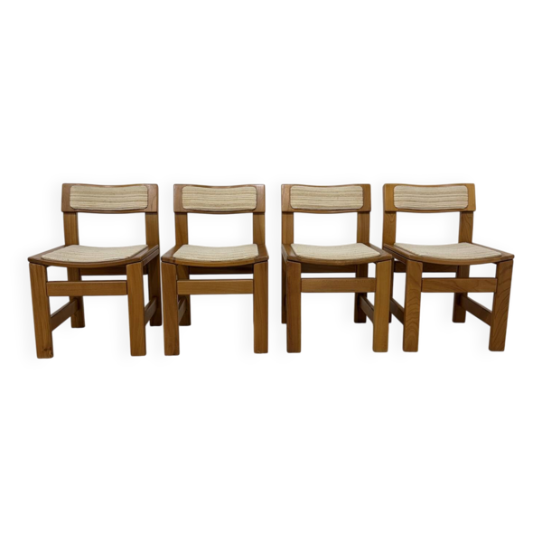 4 chaises en orme massif années 70