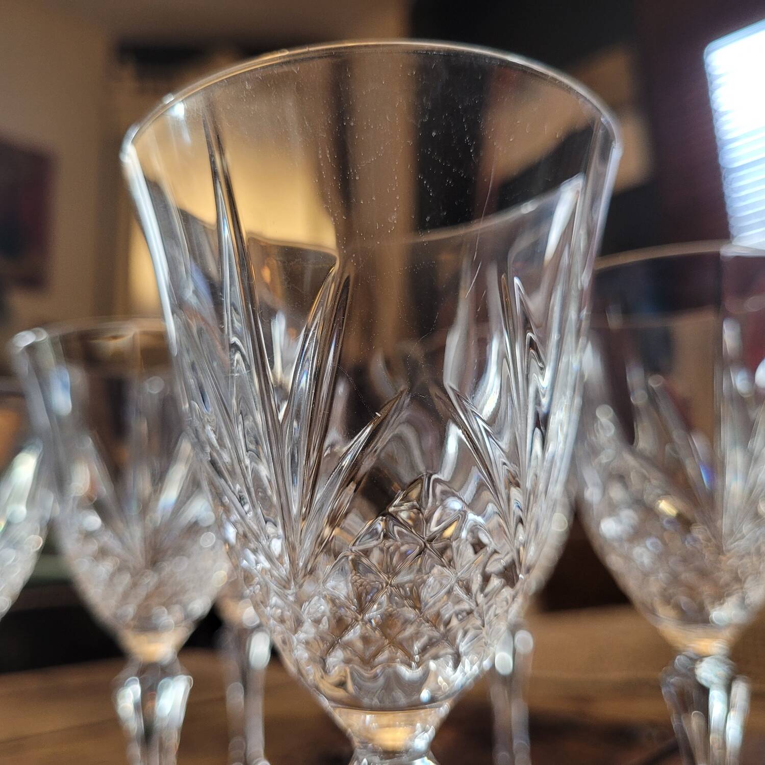 Set of 8 cut crystal glasses, hexagonal stem – 1950s