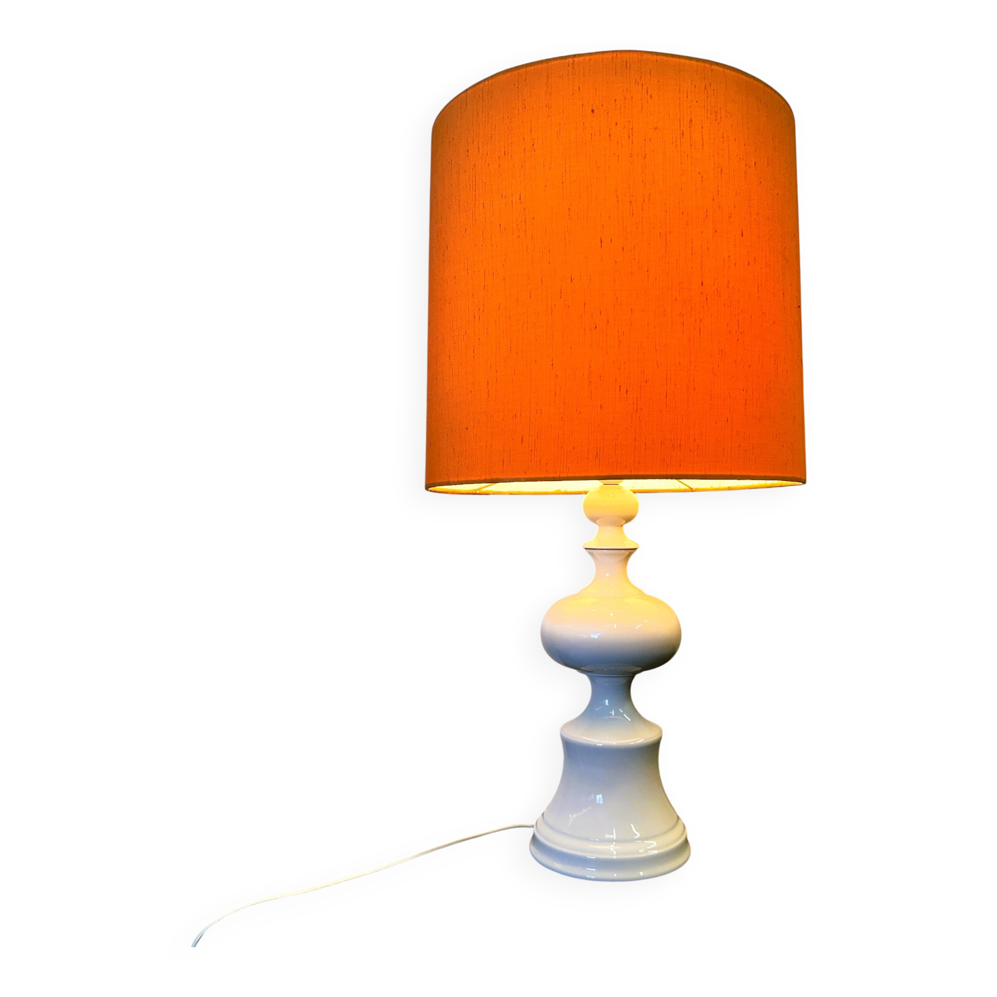 Midcentury Ceramic Danish Table lamp with Orange Shade, 1970s. Denmark