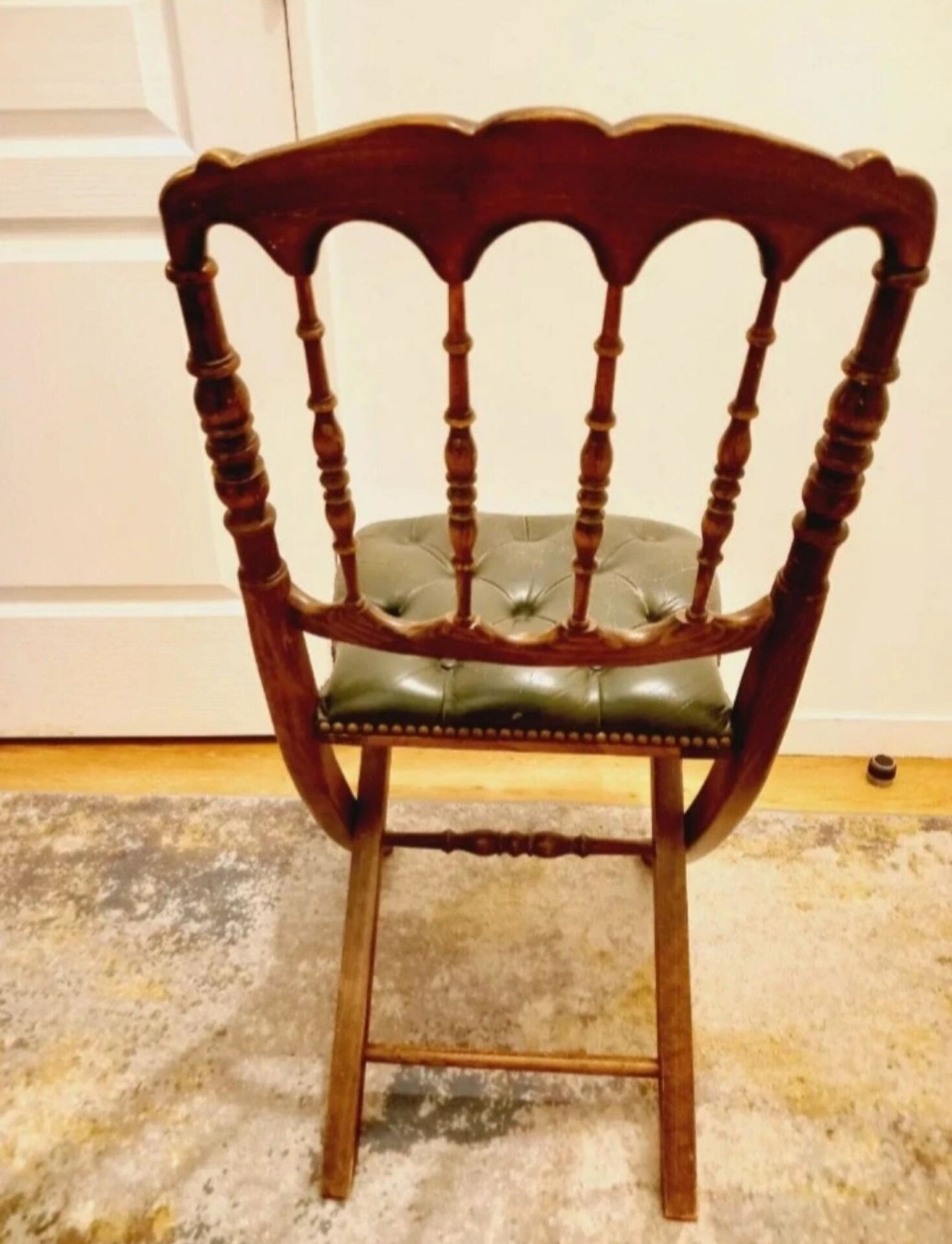 English folding chair - Vintage in wood and leather