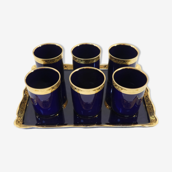Service tray and timpani in LIMOGES porcelain blue oven and gold