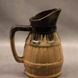 Barrel pitcher in beige enameled stoneware