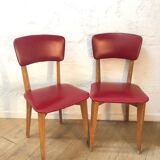 Lot of 4 vintage chairs in red skai
