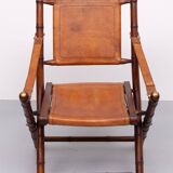 Campaign Cognac Leather Officers folding chair 1950s