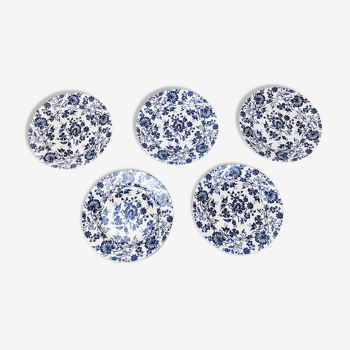 Lot de 5 assiettes à dessert - décor floral bleu