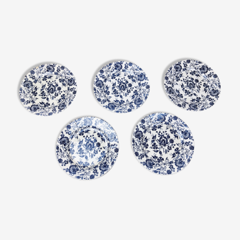 Set of 5 dessert plates - blue floral decoration