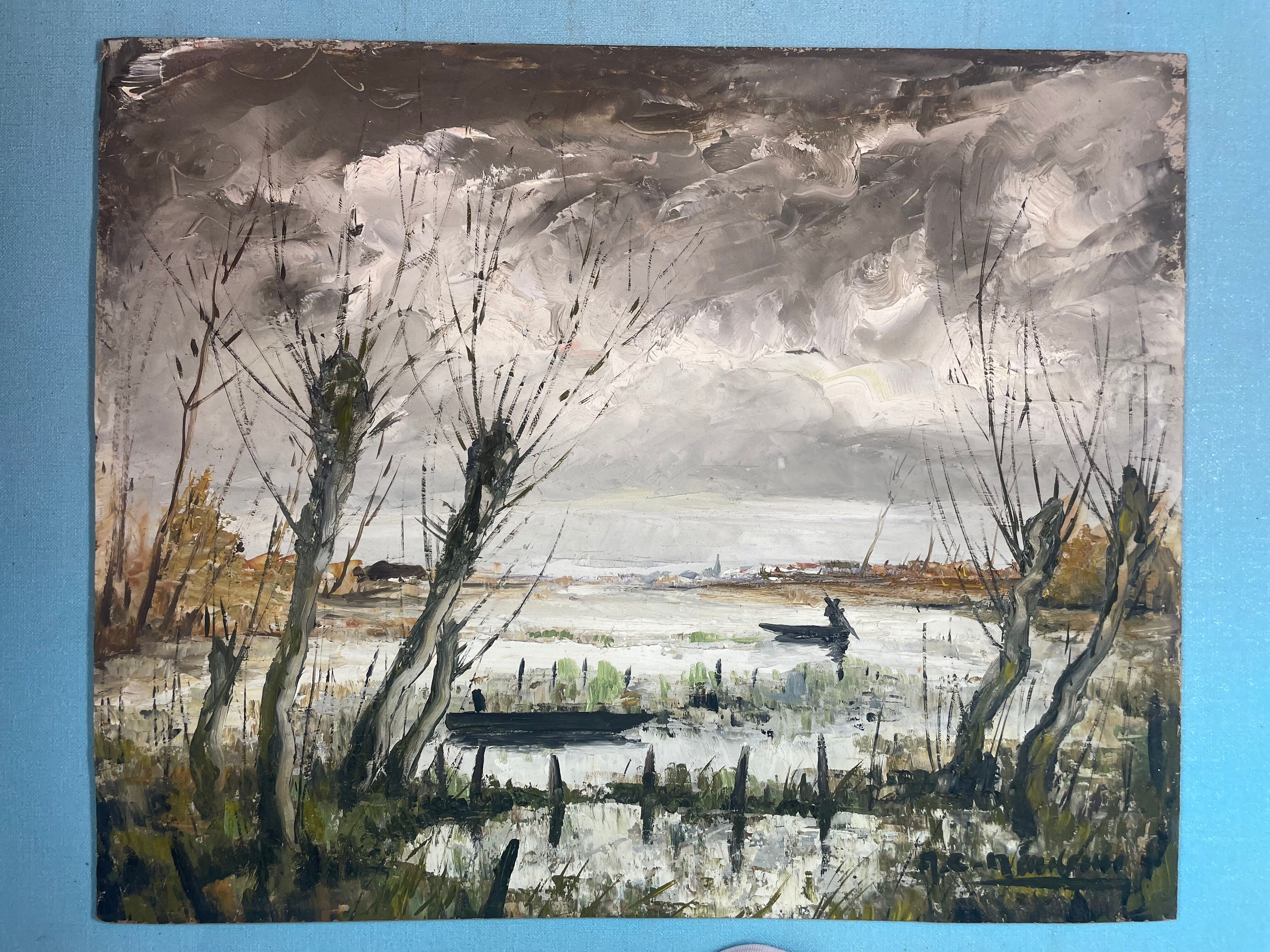 Oil painting on sorel by André Charles Naulau