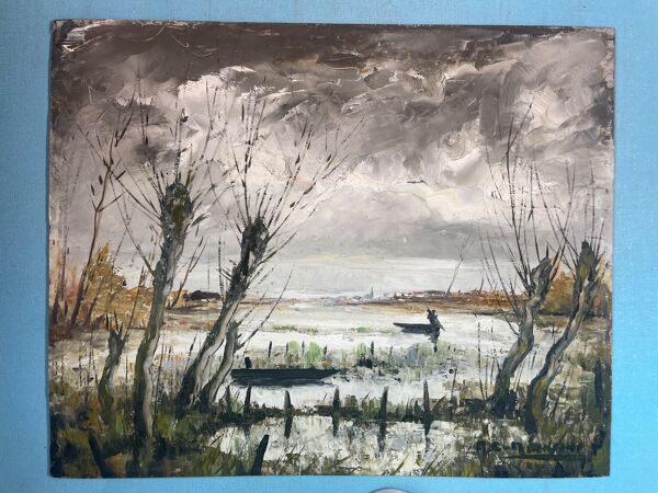 Tableau huile sur sorel par André Charles Naulau