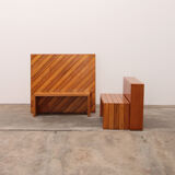 Modular beech set of two room dividers with benches, 1970 Italy