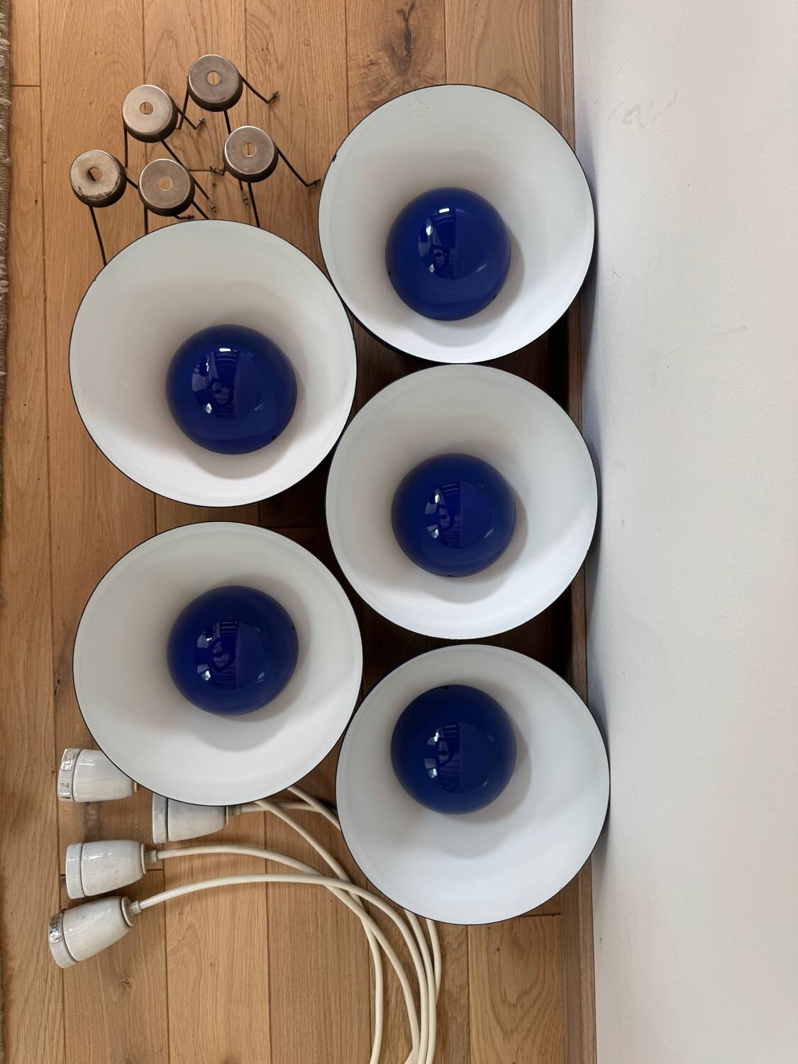 5 Blue Flower Pots by Verner Panton produced by Louis Poulsen