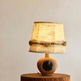Small 1960s lamp in stoneware with a dark brown enamelled medallion.
