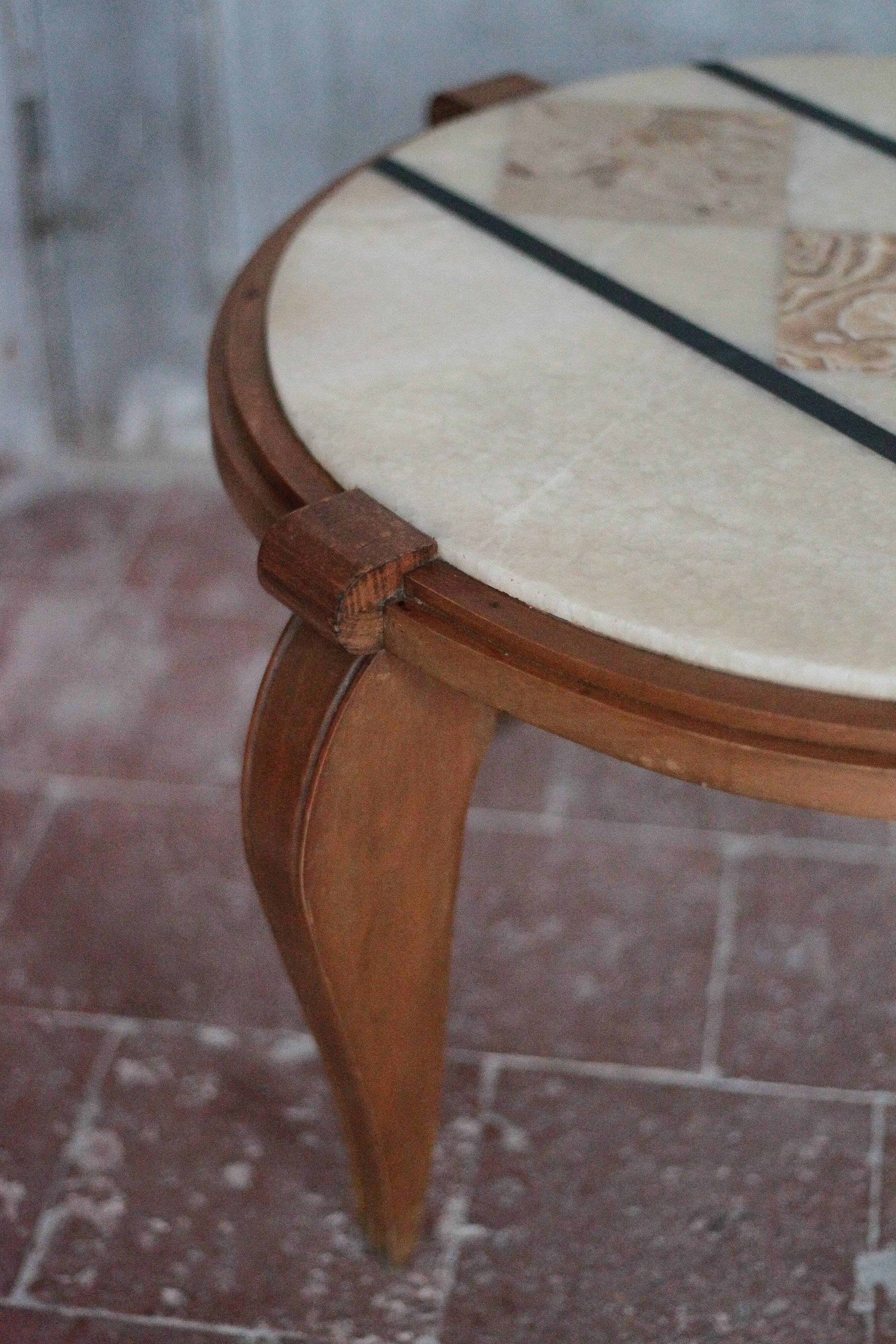 Art Deco wooden coffee table, marble top living room table, side table.