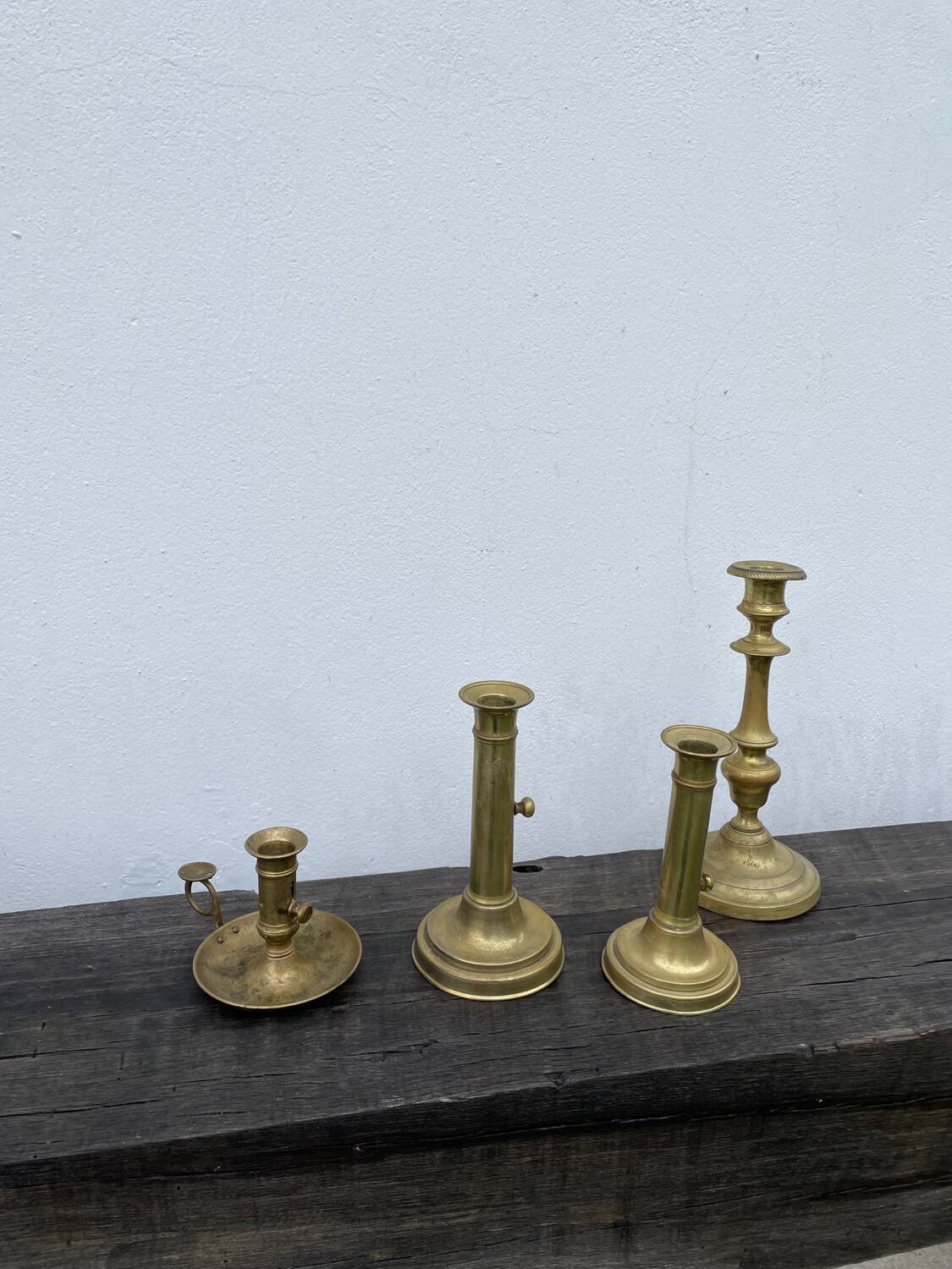 Set of gold-plated brass candlesticks