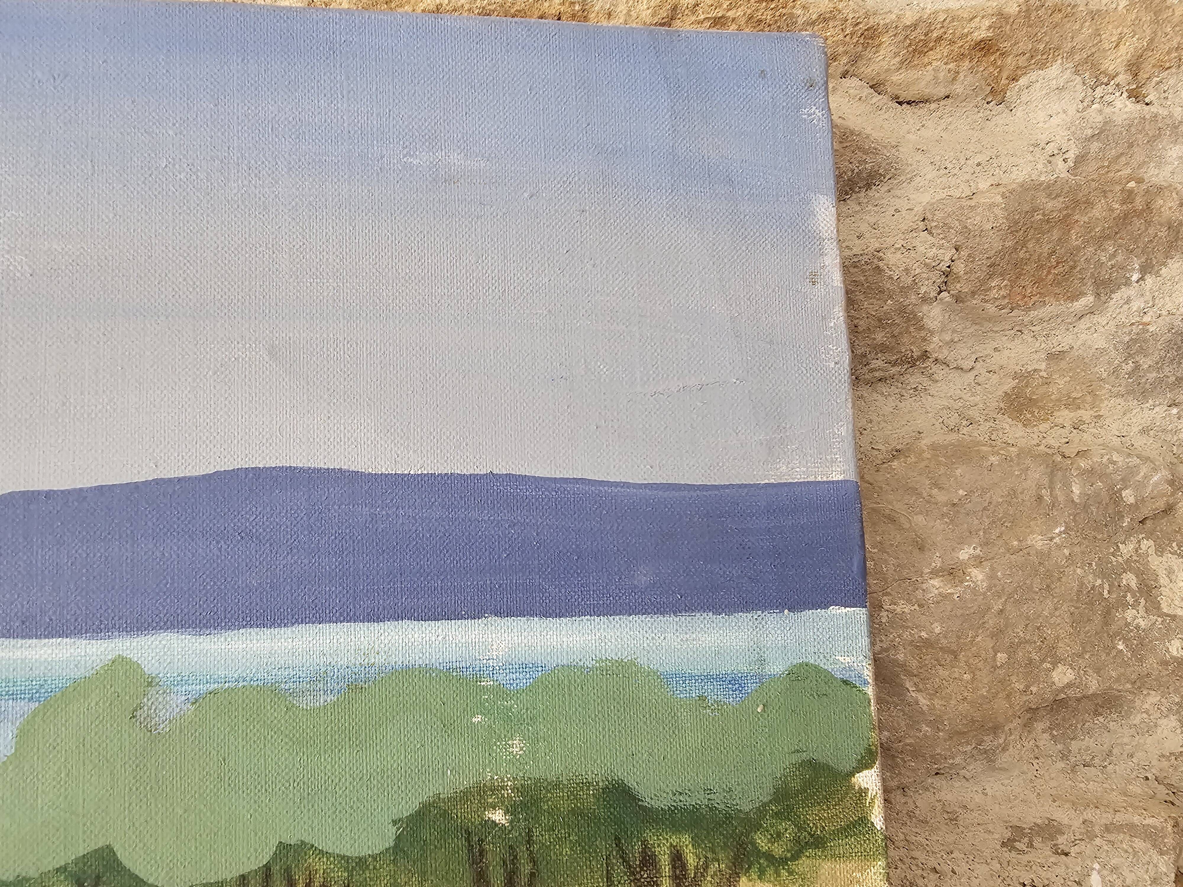 Oil on Canvas Painting Lakeside Landscape Water Body signed Doan Inger