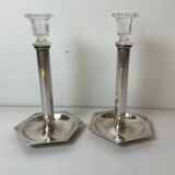 Pair of silver-plated metal candlesticks