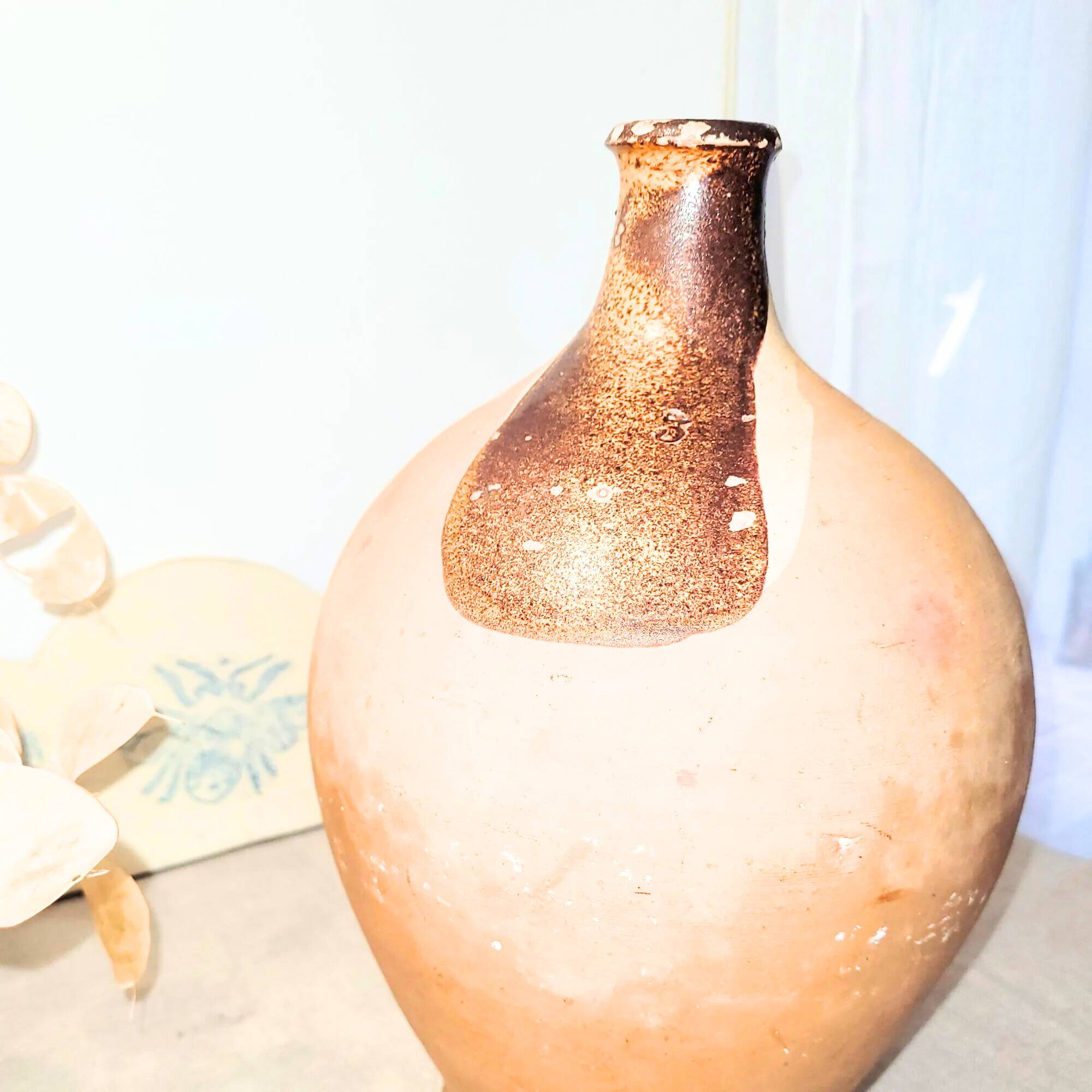 Antique partially glazed terracotta pitcher – 19th century rustic pottery