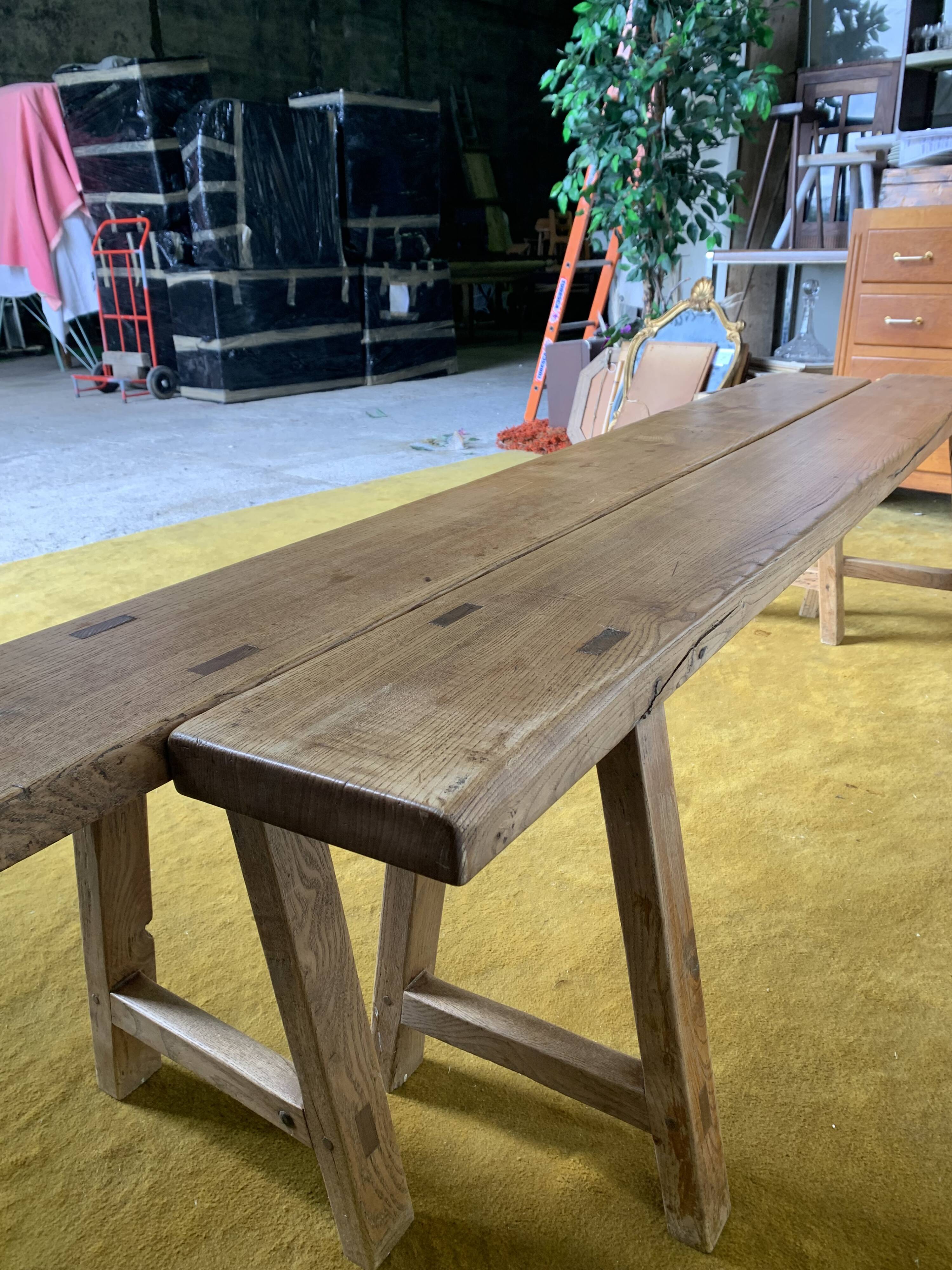 Duo of oak farm benches