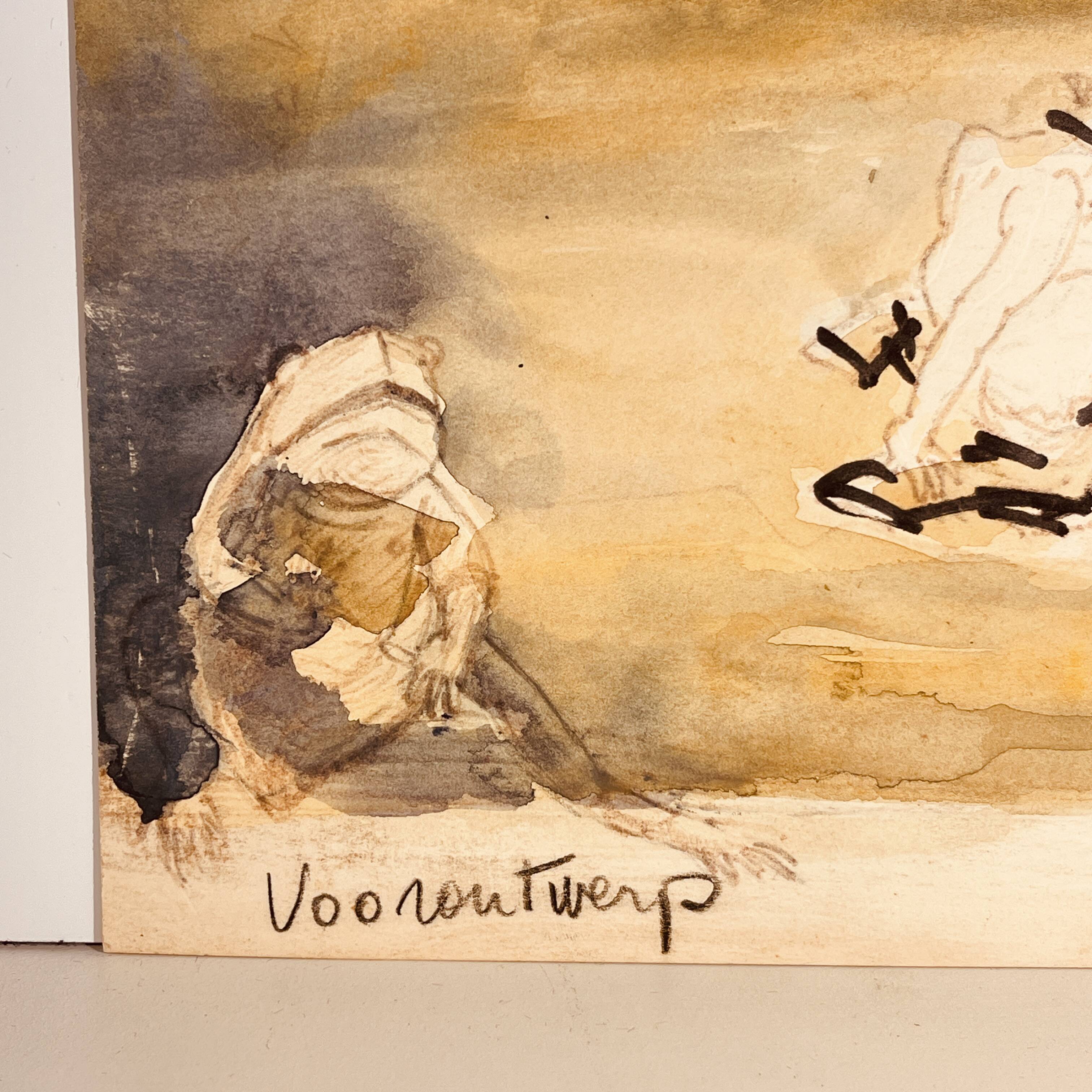 Abstract painting, jan burssens, mixed technique on cardboard, 20th century