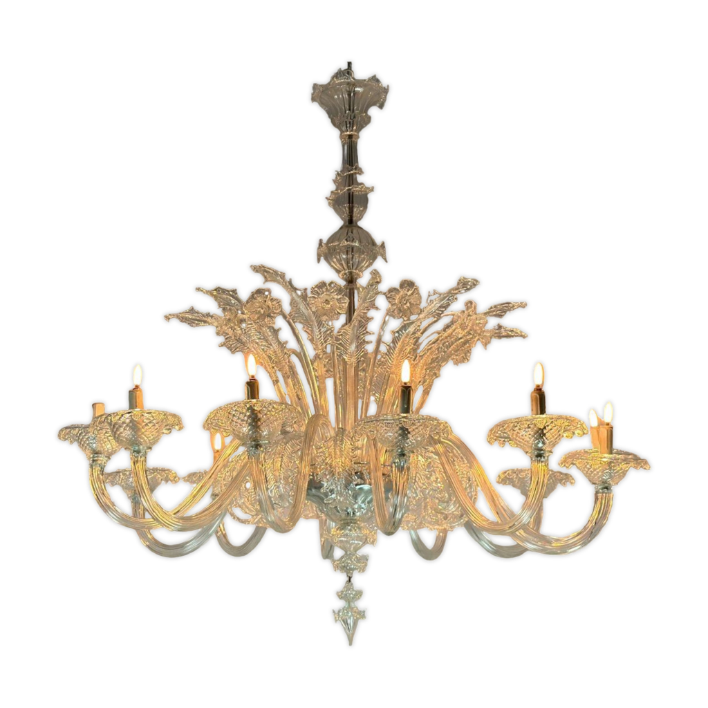 Lustre vénitien en verre de Murano 12 bras de lumière vers 1950 | Selency
