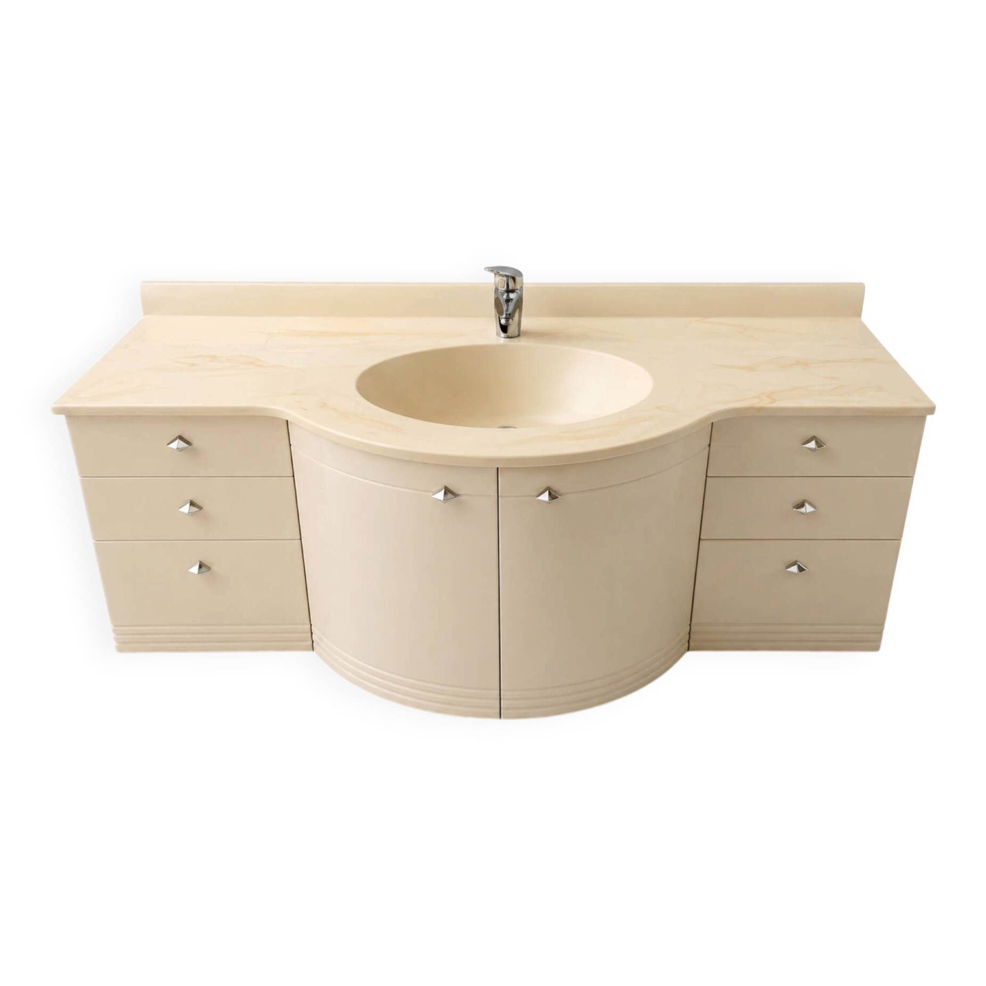 Vintage sculptural cream lacquered vanity unit with marble, 1980s.