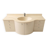 Meuble-vasque vintage sculptural laqué crème et marbre, années 80