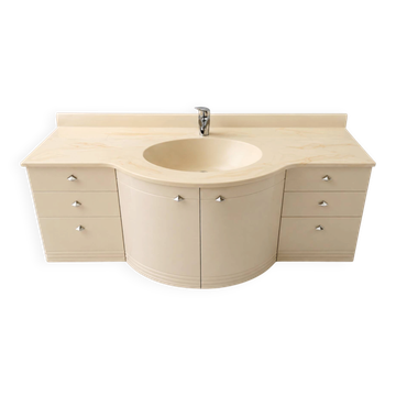 Meuble-vasque vintage sculptural laqué crème et marbre, années 80