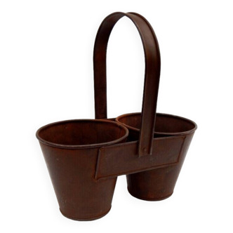 Double pot with metal handle hidden pot indian brocante
