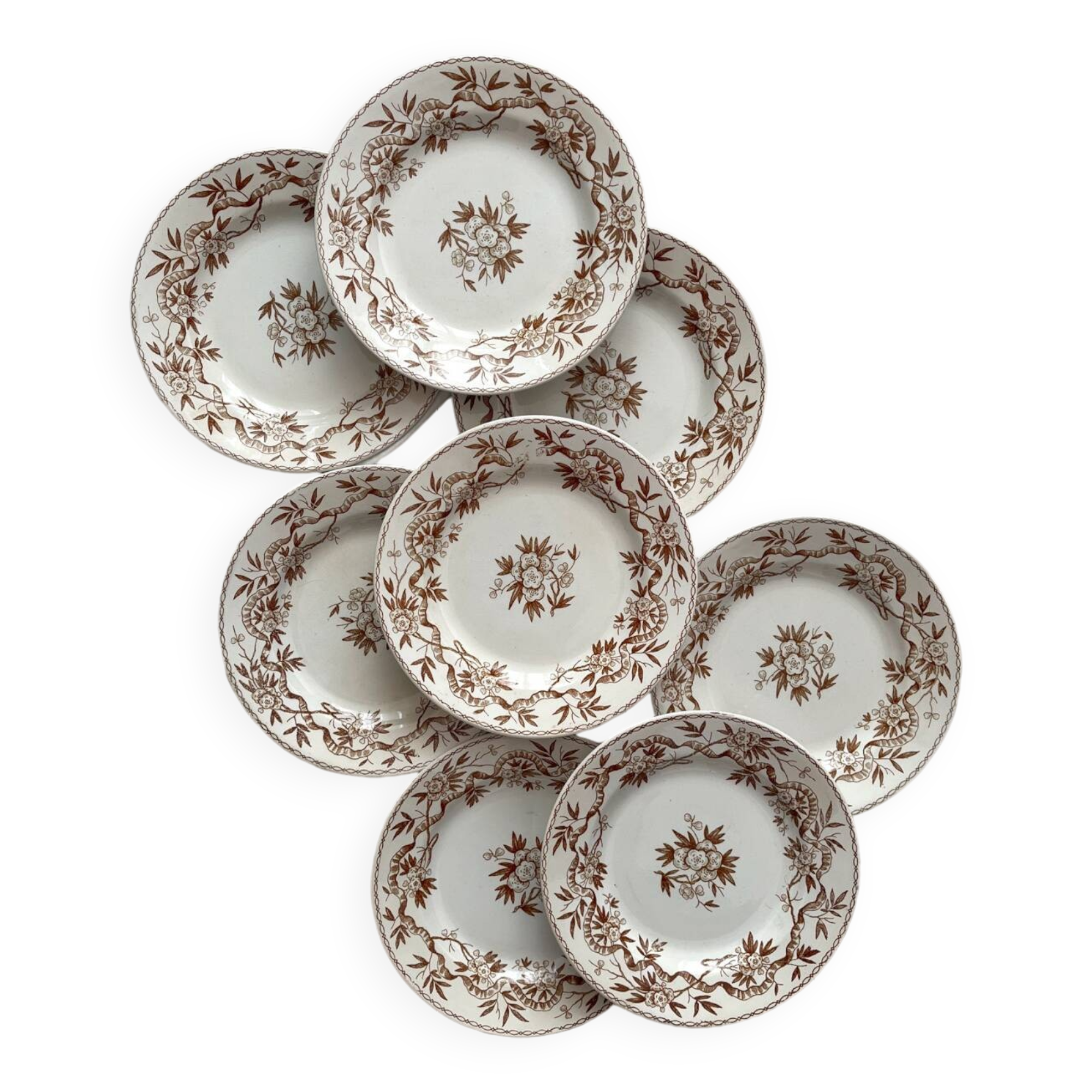 8 assiettes à dessert en terre de fer « Epine » Boch Freres Keramis (BFK)