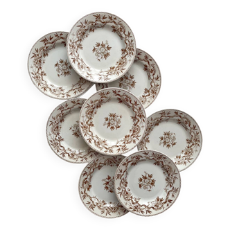 8 dessert plates in iron earth “Epine” Boch Freres Keramis (BFK)