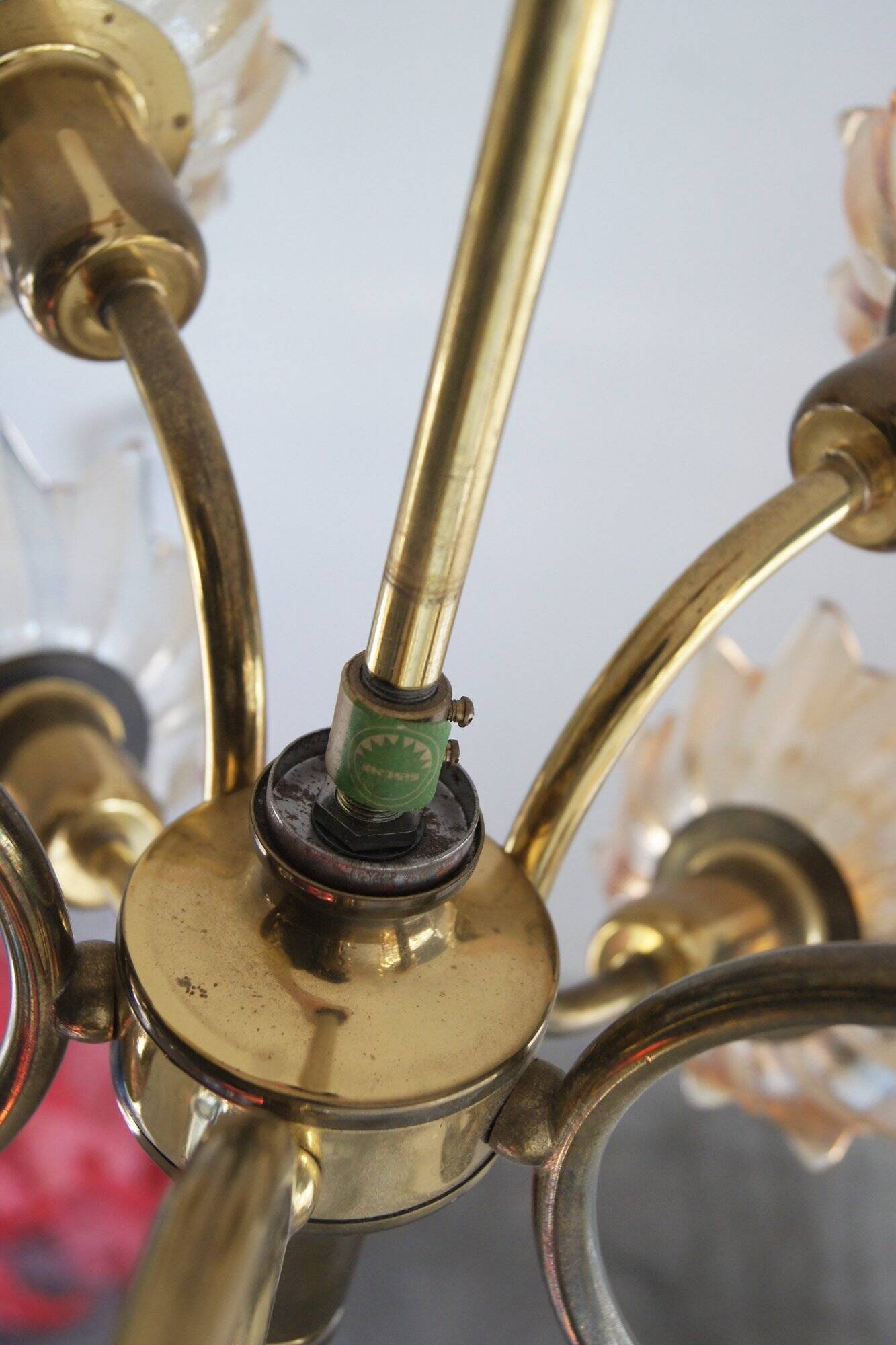 Plafonnier Mid-Century en Laiton et Verre de Sische Leuchten