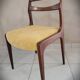 Set of 4 teak chairs with fabric seat in Scandinavian style.