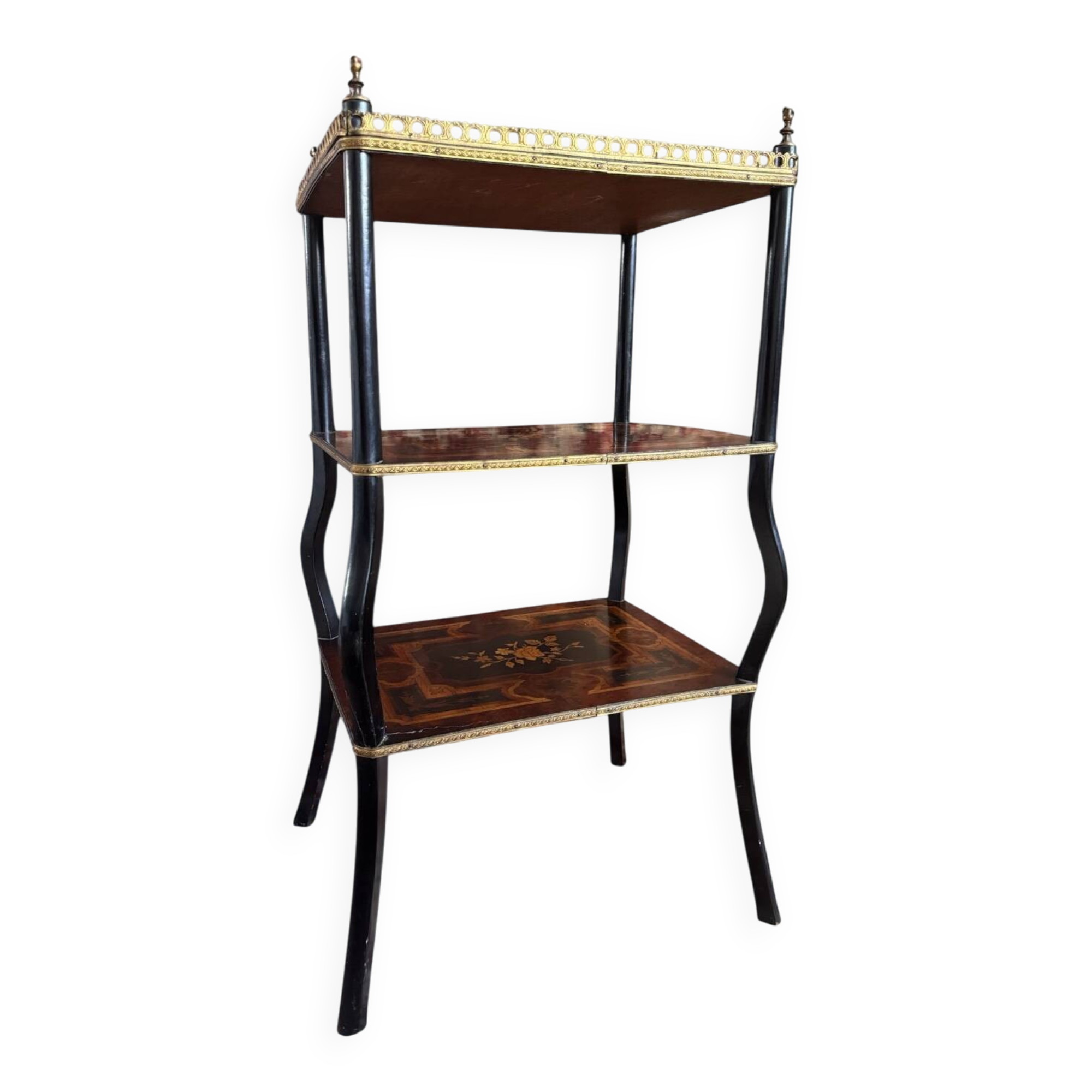 Napoleon III side table with floral marquetry and openwork brass trim, 19th century