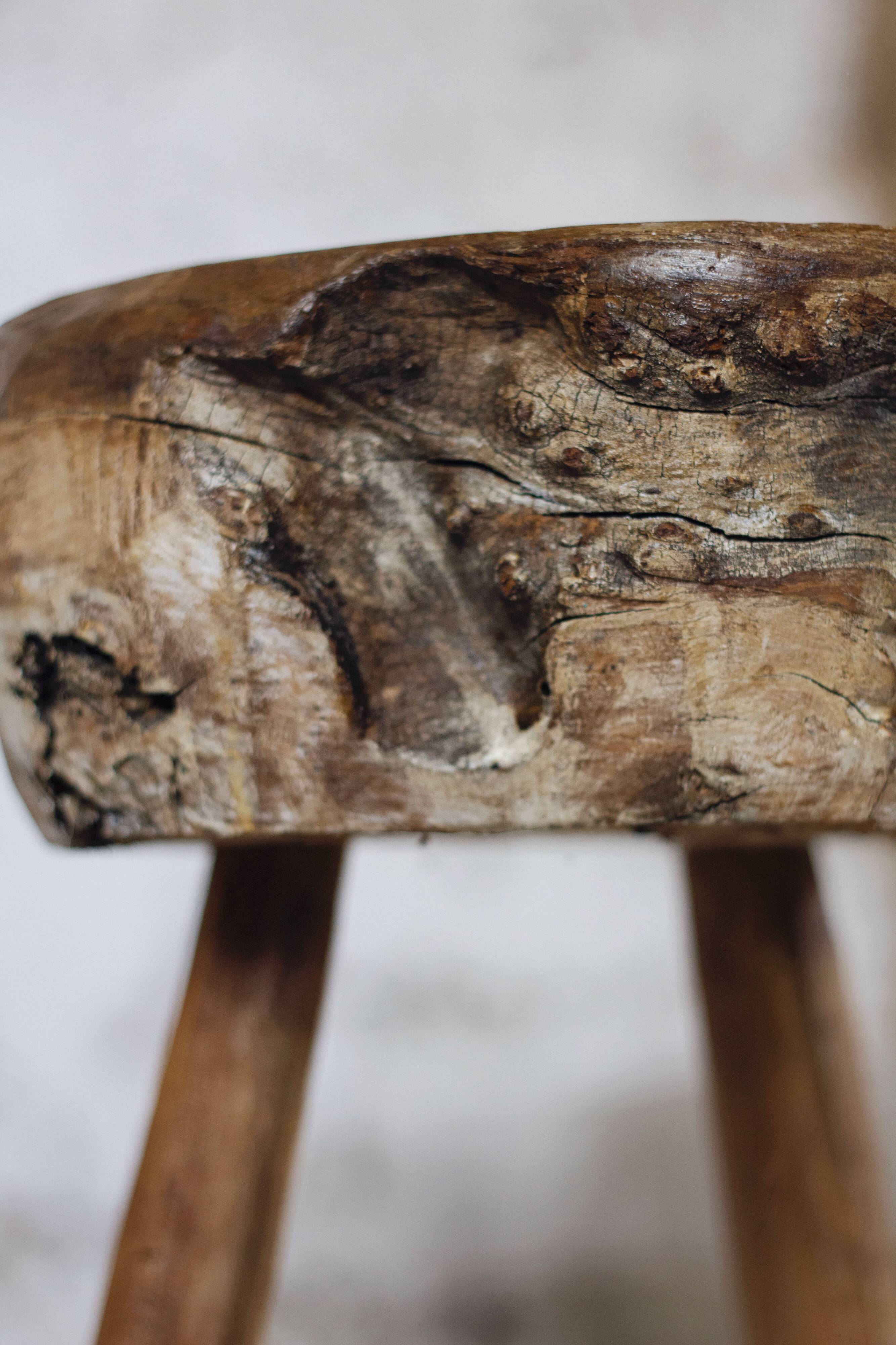 Brutalist bar stool in elm wood