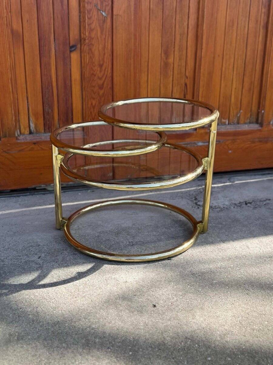 Vintage brass swivel coffee table in the style of Milo Baughman, 1970s