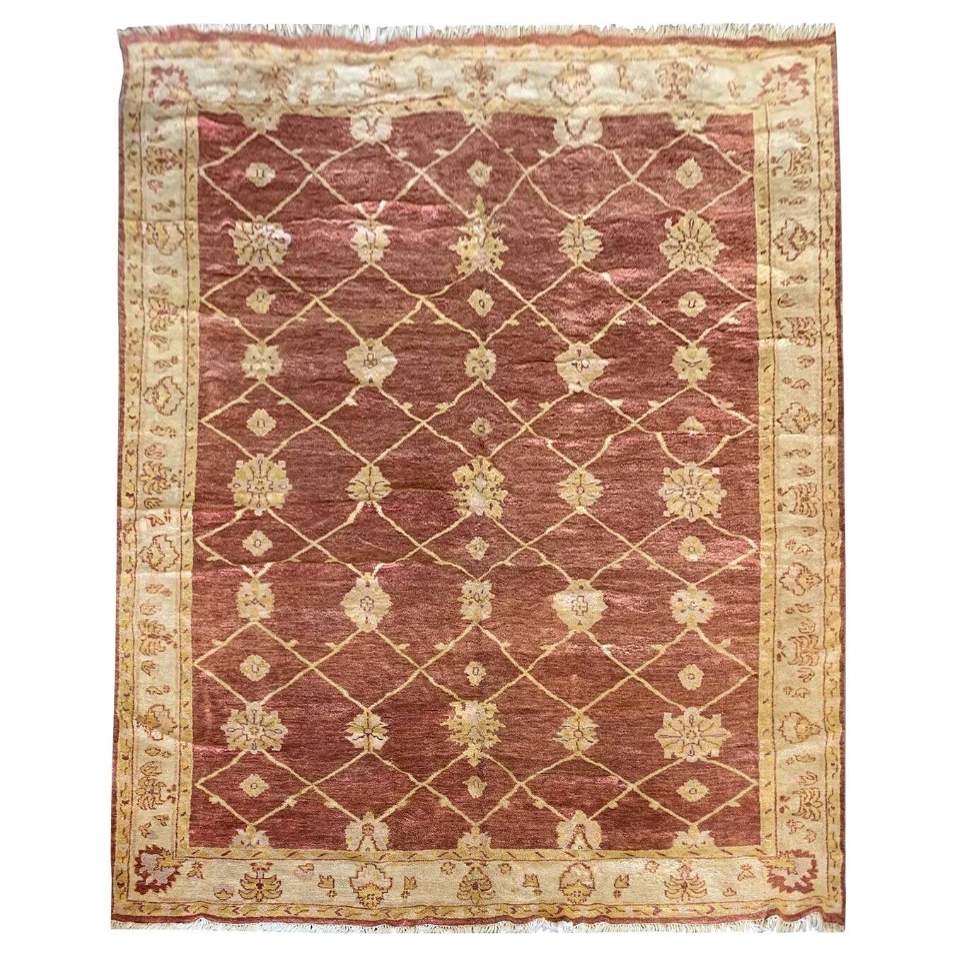 Indian Ziegler Rug, Large Rust Wool Handknotted Carpet, Livingroom Rug