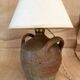 Lampe terre cuite , câble tissu neuf, abat-jour coton