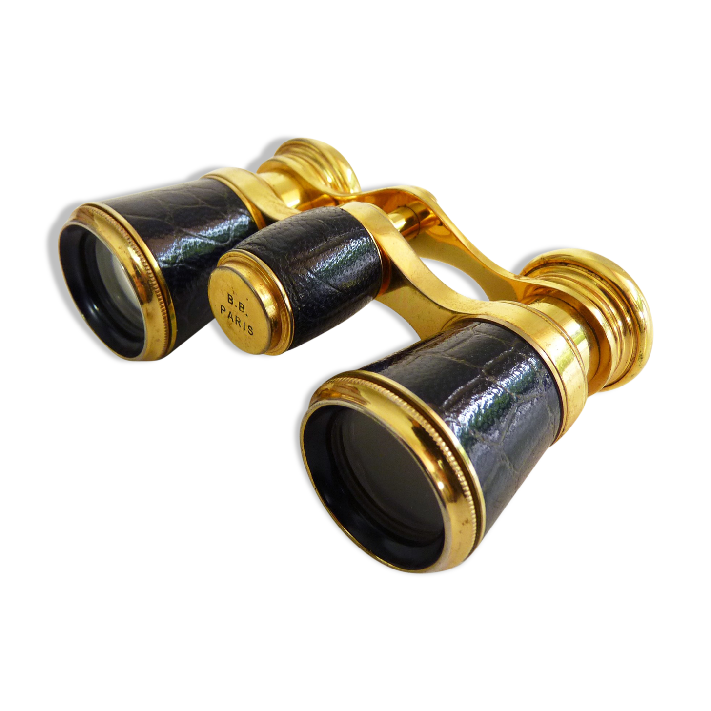 Former pair of theatre binoculars, opera B B Paris brass and leather