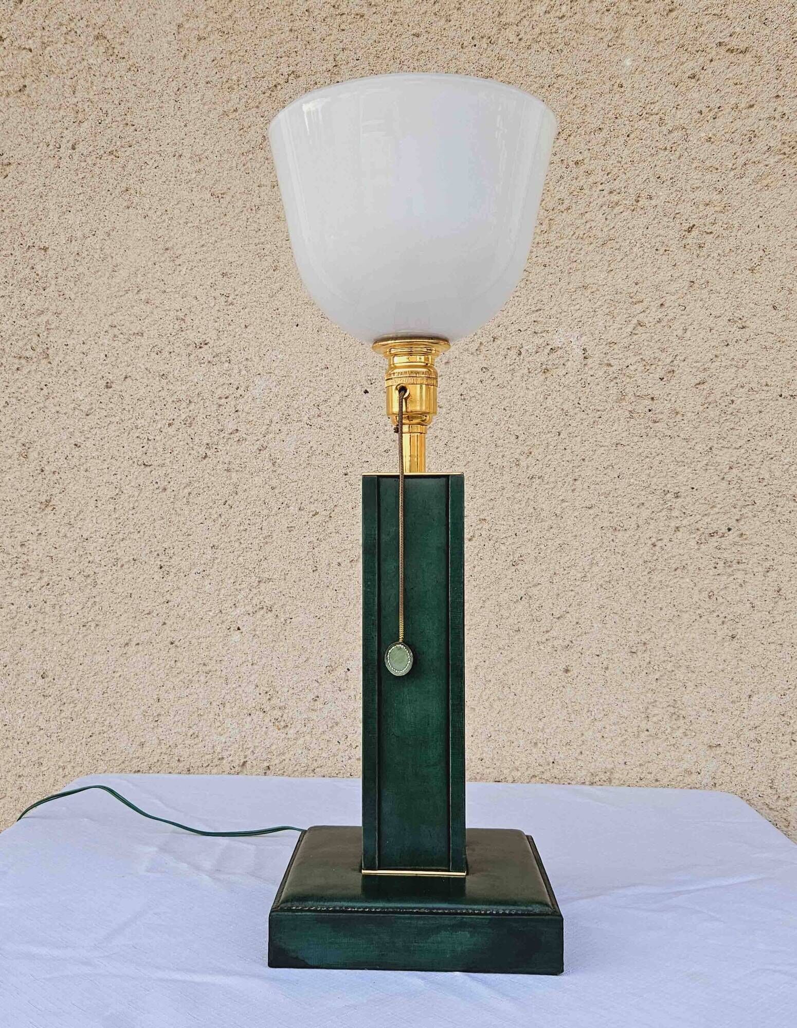 1940 Lamp Leather & Golden Brass Maison Chalmette in Paris Ht 55 cm