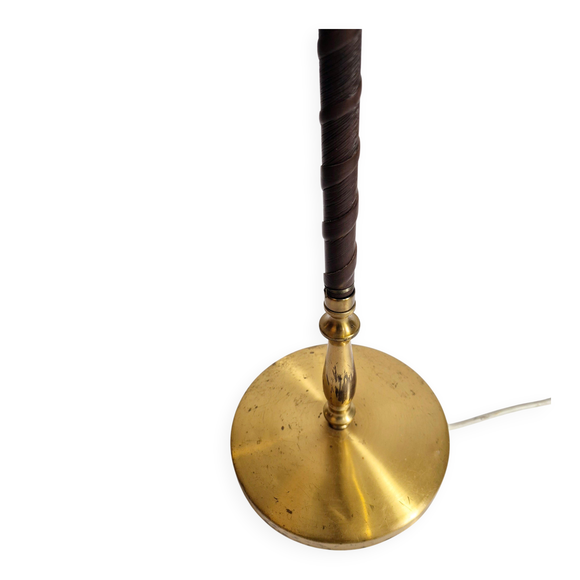 Brass floor lamp with dark brown leather trim, Swedish / Scandinavian Modernity