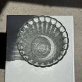 Vintage vase in ribbed glass, flower patterns and flared neck