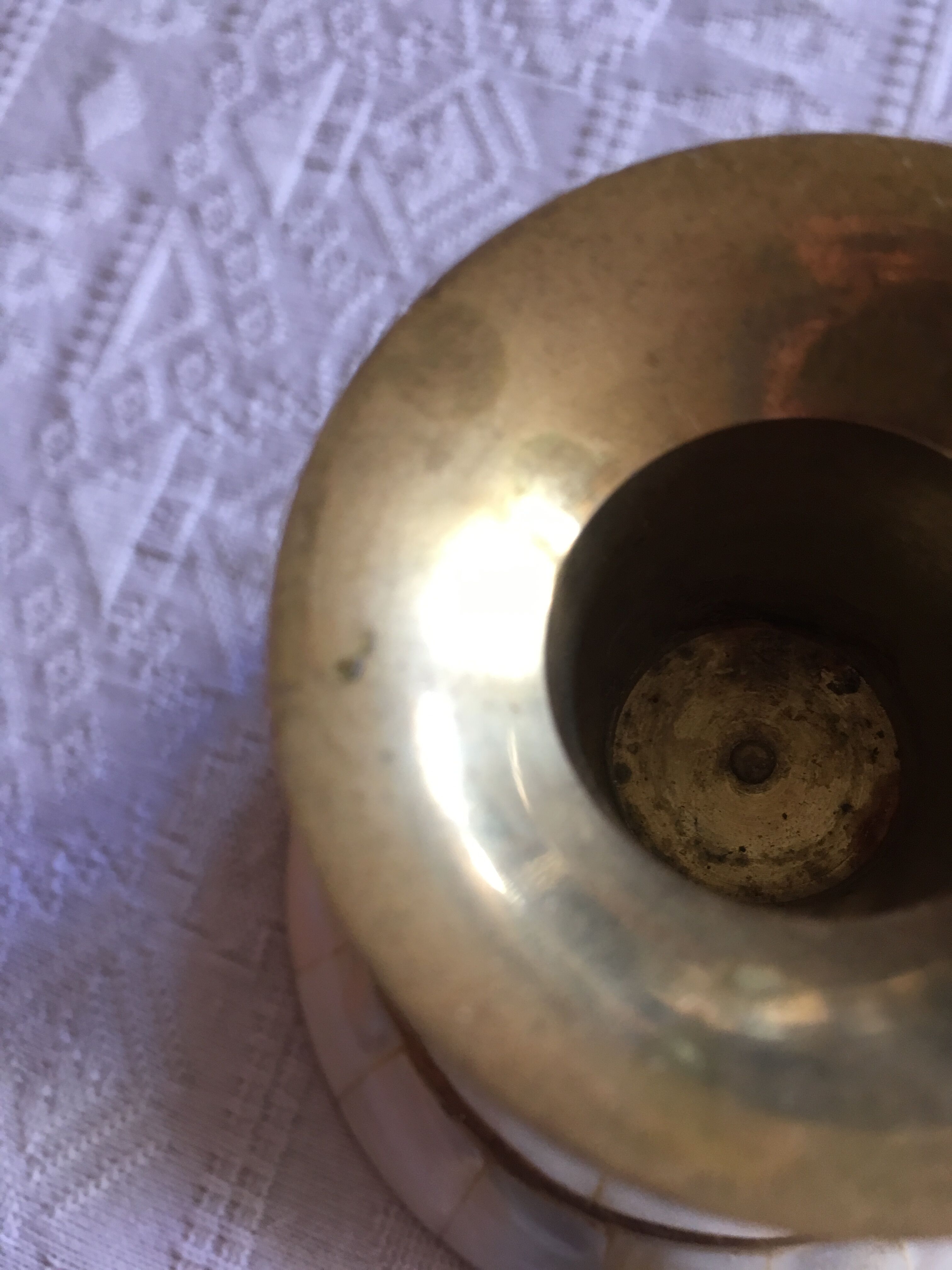 Brass and mother-of-pearl candle holder