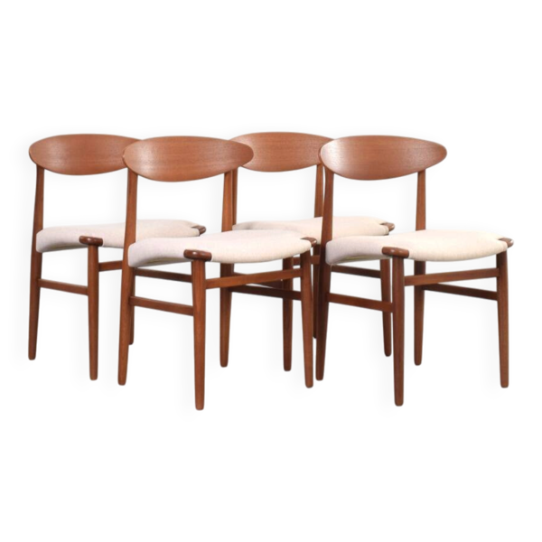 Chaises de salle à manger en teck danois par E. Larsen et Aksel Madsen, années 1960, ensemble de 4