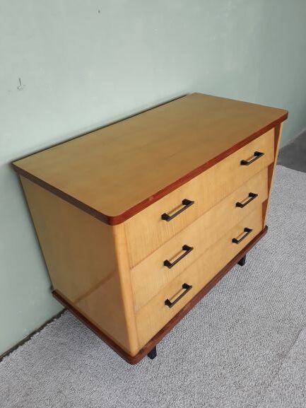 Chest of drawers in blond wood 3 drawers 60s