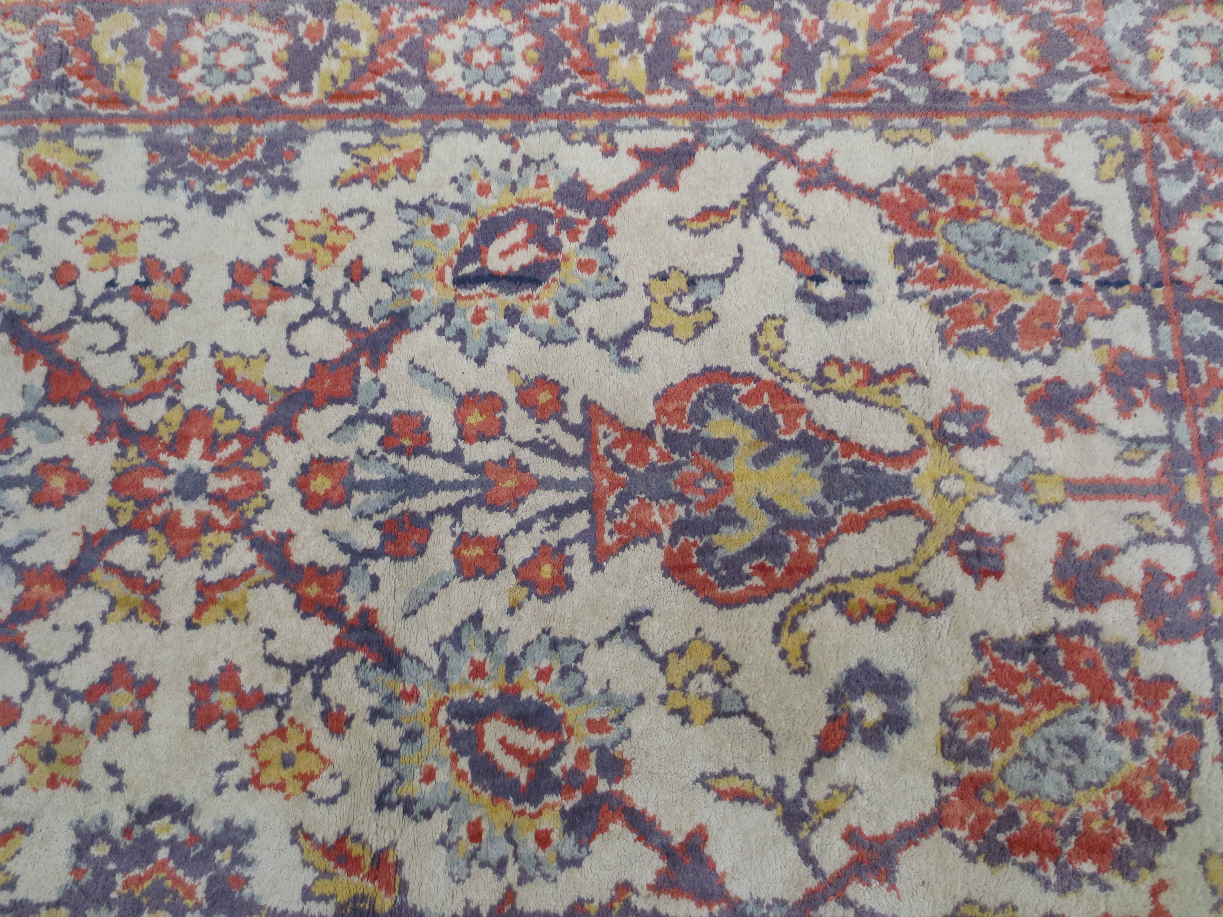 Old small wool carpet / oriental decoration sand blue / red 130x63cm