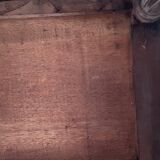 Antique bedside table in wood and marble – adorned with gilded brass ornaments –